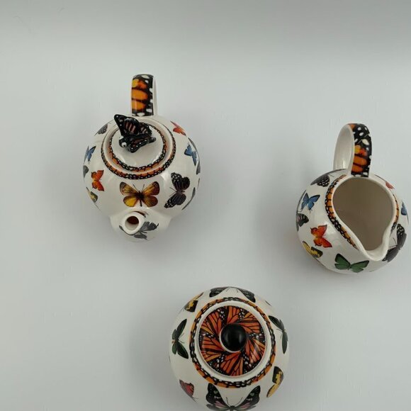 Vtg 2007 Paul Cardew Butterflies Teapot, Creamer, Sugar Bowl & Lid England - Picture 6 of 8
